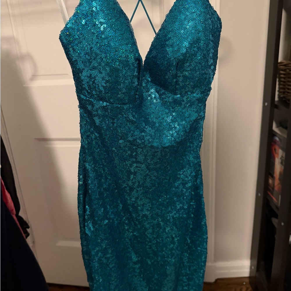 Windsor Strapless Teal Sequin Dress